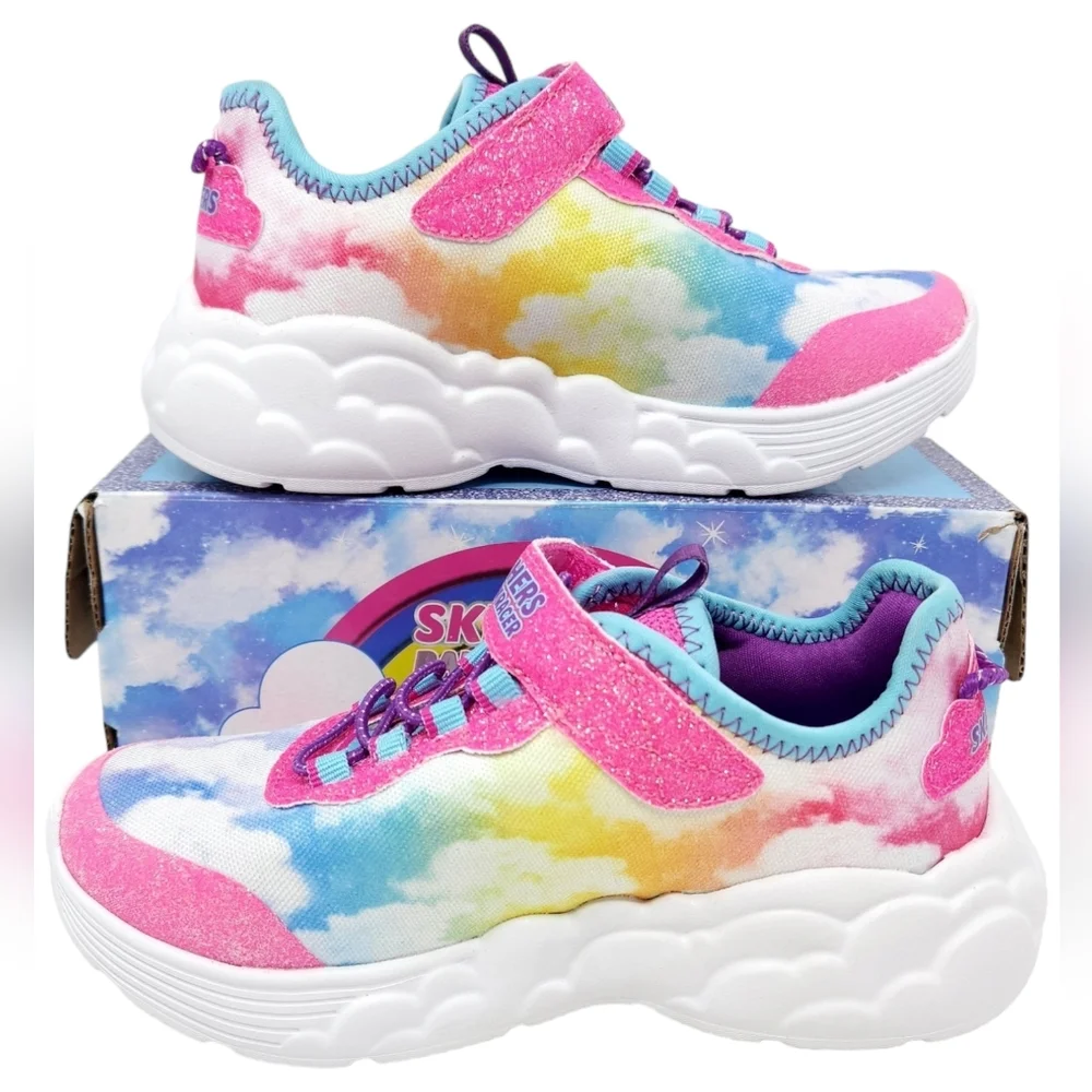 Light Up Shoes Rainbow, Slip-On, No Tie, Size 2 Girls, New, NIB, Skechers